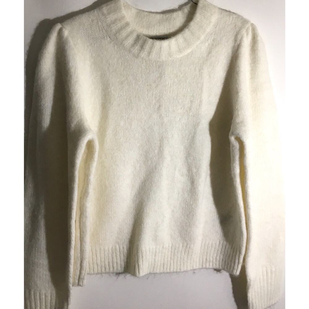 J. Crew Ivory Fuzzy Puff Sleeve Acrylic Wool Crew Neck Sweater Women's Size XL